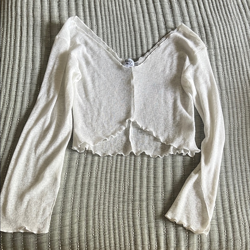 White Women's Cropped Long Sleeve Cover Up Top